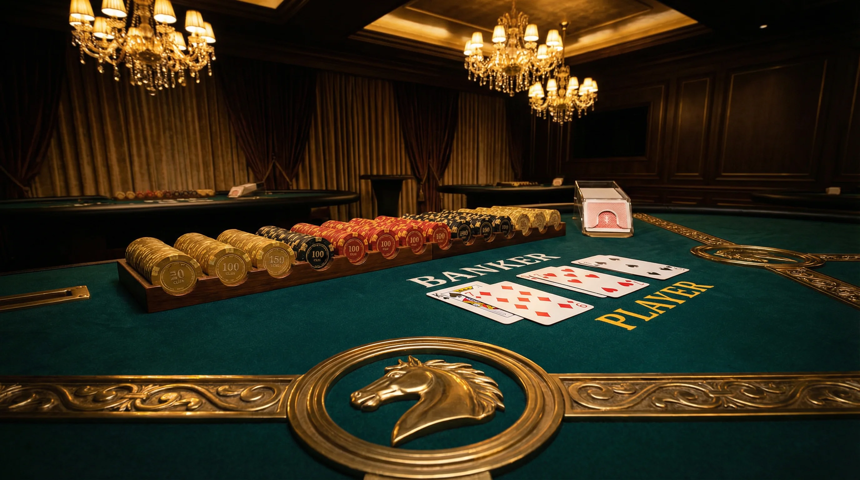 Mesa de bacará sofisticada com cartas distribuídas no lottubet